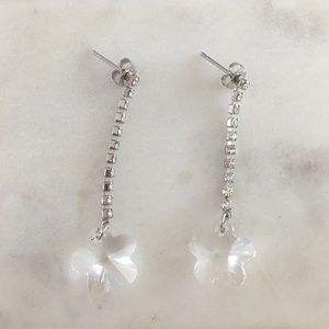 Sparkly Crystal Rhinestone Dangle Silver Earrings